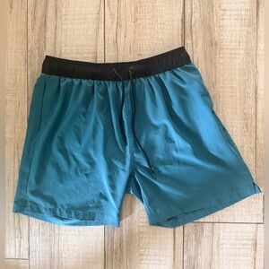 Teal Swim Shorts with Black Waistband